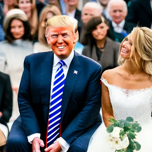 Prompt: DSLR photo of Donald Trump as the bride marrying Joe Biden as the husband, 8k, detailed