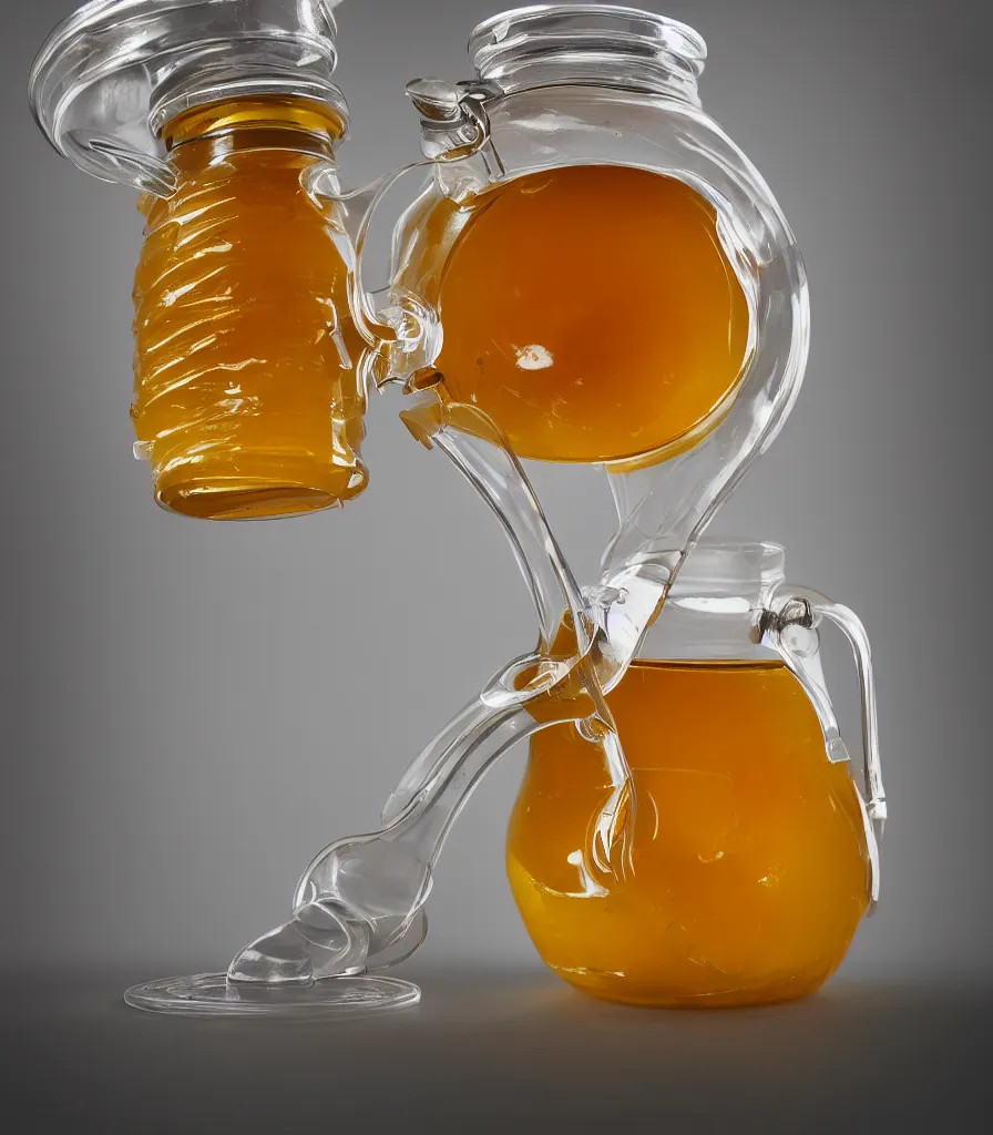 Image similar to klein bottle honey jar, product photography, beautiful studio photography
