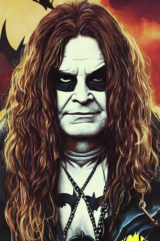 Image similar to portrait of Ozzy Osbourne as batman, highly detailed, artstation, concept art, sharp focus, illustration, art by Carel Fabritius