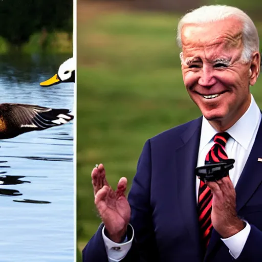 Image similar to Joe Biden holding a mallard duck