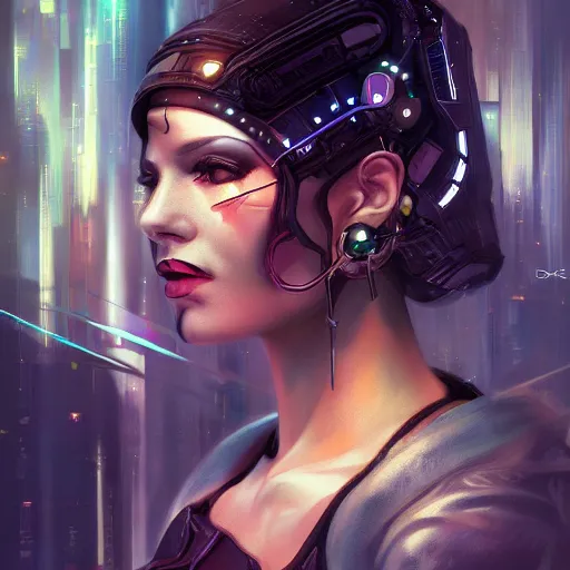 Prompt: portrait of a cyberpunk art deco girl, sci-fi, fantasy, intricate, elegant, highly detailed, digital painting, artstation, smooth, sharp focus, illustration