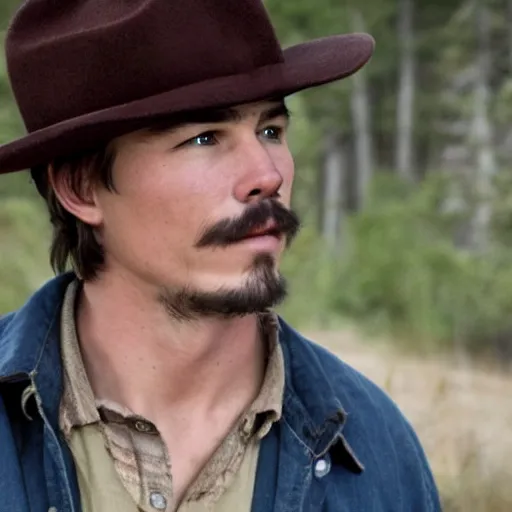 Image similar to a scene from brokebank mountain starring josh hartnett as ennis del mar