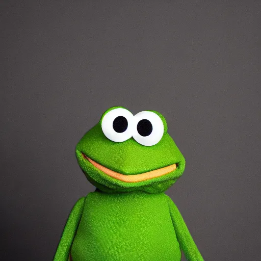 Prompt: pepe the frog as a muppet, product photography, commercial lighting