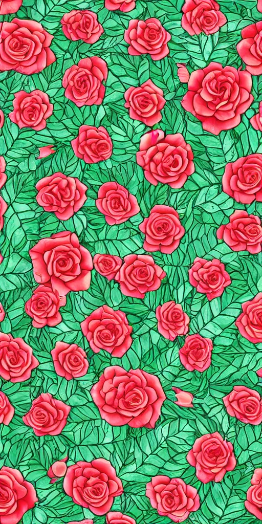 Image similar to seamless pattern of beautiful roses with leaves and throns, colourful, symmetrical, repeating 35mm photography