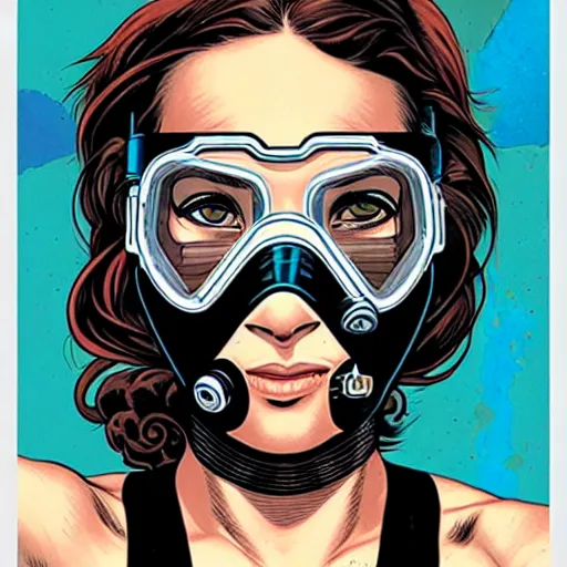 Prompt: portrait of a female diver with mask by MARVEL comics and Sandra Chevrier