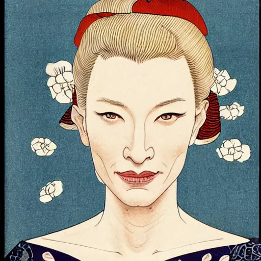 Image similar to ukiyo-e portrait of cate blanchett