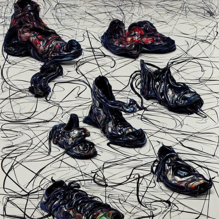 Image similar to futuristic balenciaga sneakers, nft art, highly detailed, hyper realistic, art by todd mcfarlane, by ( ( ( lucian freud ) ) ) and gregory crewdson and francis bacon