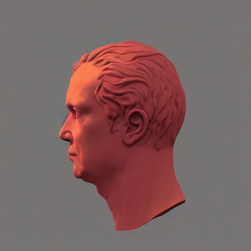 Image similar to a neon ring over the neck renaissance statue head, 3 d render