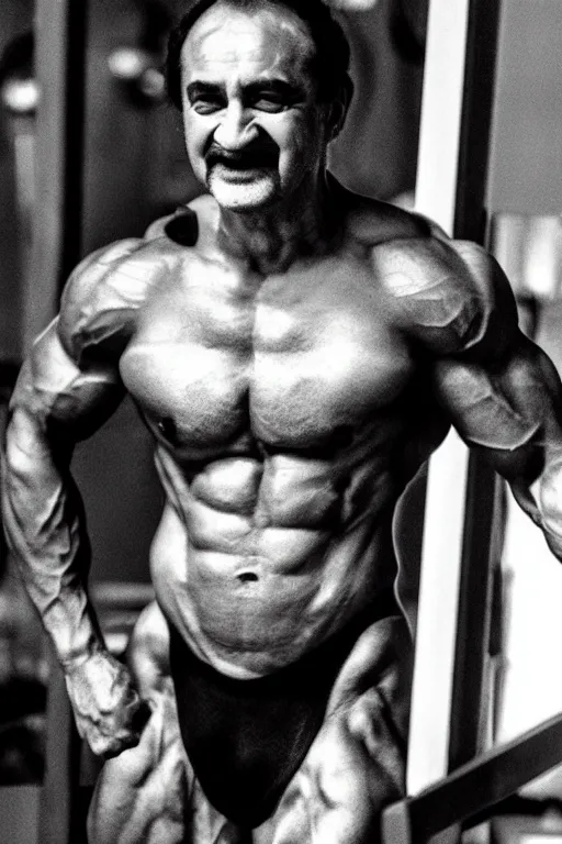 Prompt: jacques attali as a jacked muscle builder gigachad, grayscale photography