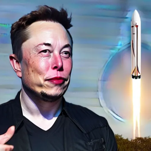 Image similar to space x launch of a crucified Elon Musk