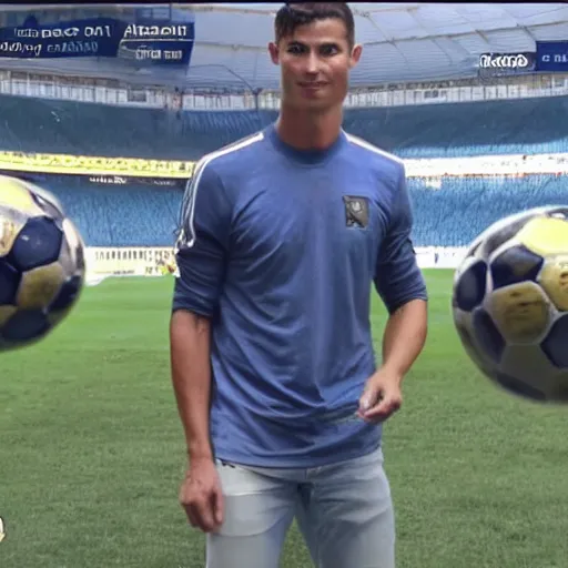 Image similar to a screenshot from the antiques roadshow, cristiano ronaldo with a priceless soccer ball, uhd, 8k,