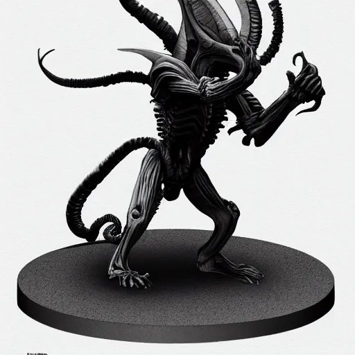 Image similar to xenomorph warrior standing in action pose, concept art