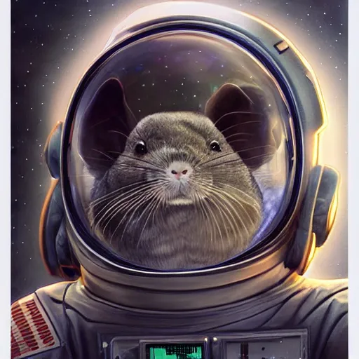 Image similar to a chinchilla in a astronaut suit, 3 d, sci - fi fantasy, intricate, elegant, highly detailed, lifelike, photorealistic, digital painting, artstation, illustration, concept art, sharp focus, art in the style of shigenori soejima