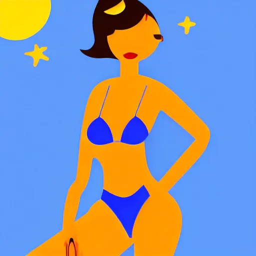 Image similar to a beautiful flat illustration of a woman on the beach in swimsuit by hed kandi, adobe illustrator