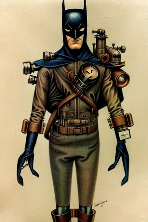 Prompt: ( ( ( ( ( 1 9 5 0 s retro future spiderbatman adventurer in steampunk costume full portrait. muted colors. ) ) ) ) ) by jean - baptiste monge!!!!!!!!!!!!!!!!!!!!!!!!!!!!!!