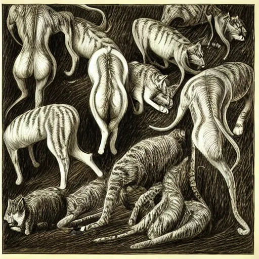 Image similar to “ bernie wrightson ” feline anatomical drawing veterinary herd of cats meadow 1 0 2 4 x 1 0 2 4