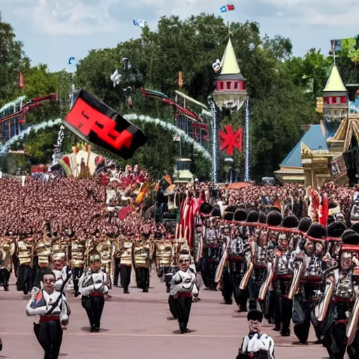 Image similar to nazi army marching through disney world, very coherent, scary