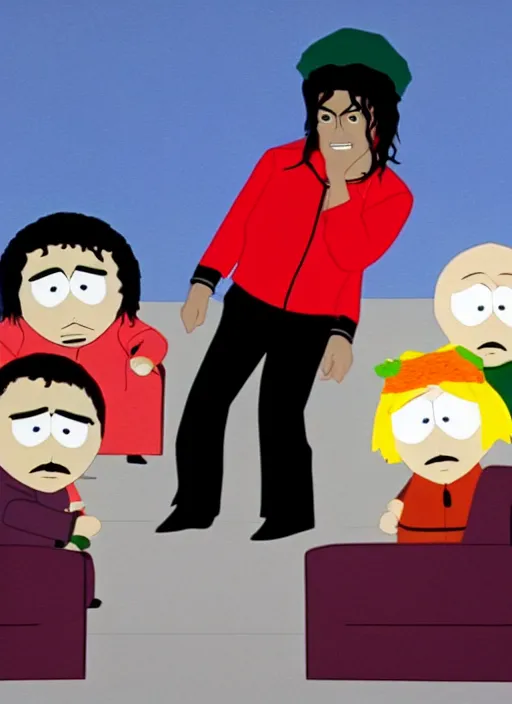 Prompt: film still of michael jackson as a guest on south park, 4k