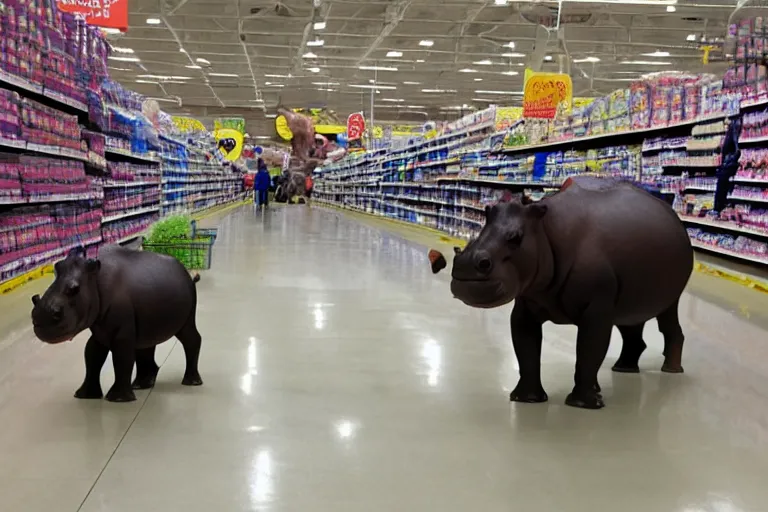 Image similar to hippopotamus walking inside walmart