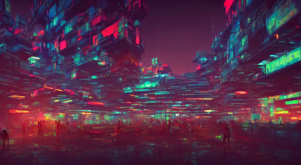 Image similar to Cyberpunk Shipping Port, futuristic Phnom-Penh Cambodia, neon lighting