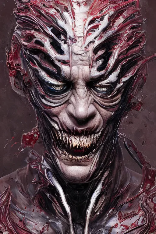 Image similar to Portrait of Steve Buscemi as symbiote Carnage, marvel comics, dark, intricate, highly detailed, smooth, artstation, digital illustration by Ruan Jia and Mandy Jurgens and Artgerm and Wayne Barlowe and Greg Rutkowski and Zdislav Beksinski