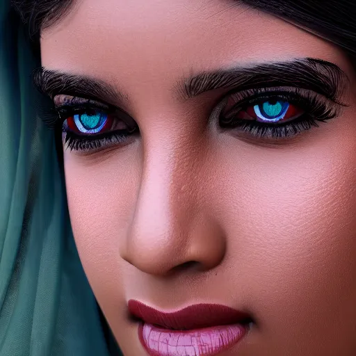 Image similar to a close-up on the beautiful face of an Indian woman in her 20s with a beetle crawling on her chin, trending on artstation, micro-details, 8k.