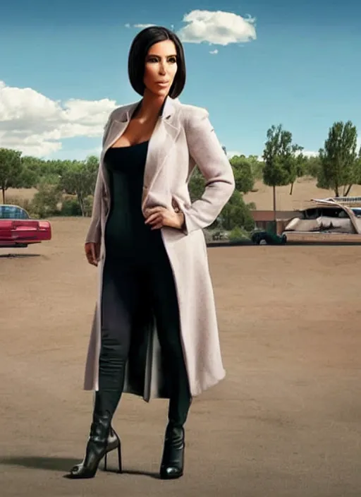 Image similar to film still of kim kardashian as saul goodman in better call saul,