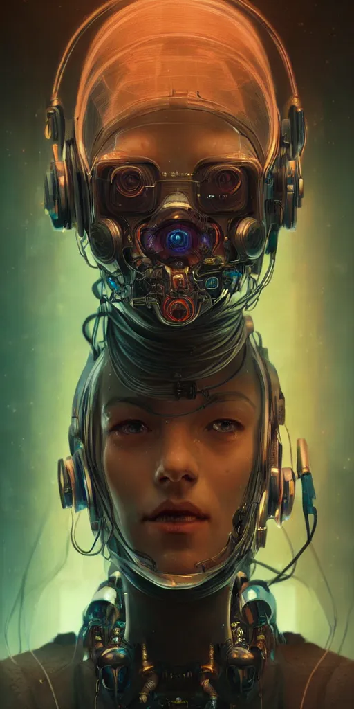 Prompt: ultra detailed photorealistic cyberpunk portrait, poster, sci fi, cybernetic, wires, robotics, by alfons maria mucha, ultra realistic illustration, high detailed, 4 k, hd, high quality
