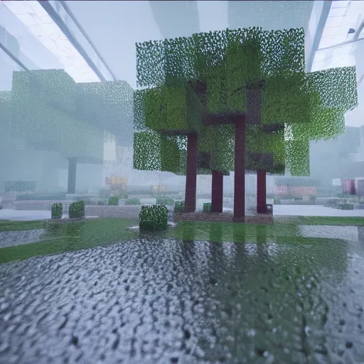 Rainy day in minecraft, raytracing, 8k, octane render