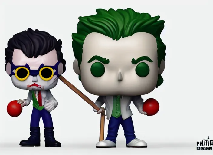 Image similar to full body 3 d render of the joker as a funko pop playing pool, studio lighting, white background, blender, trending on artstation, 8 k, highly detailed