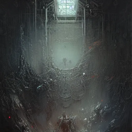 Prompt: cyberpunk nightmare by gustave dore and gustave moreau and beksinski and giger and craig mullins and jeremy mann