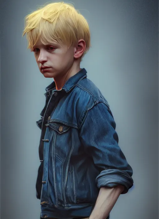 Image similar to ( ( ( ( ( hyperrealist cg of blonde boy thief ) ) ) ) ) by daniel f. gerhartz and matt stewart, fantasy, photorealistic, octane render, unreal engine, dynamic lighting, perfect factions, very detailed faces, trending on artstation, poster, volumetric lighting, 4 k, award winning