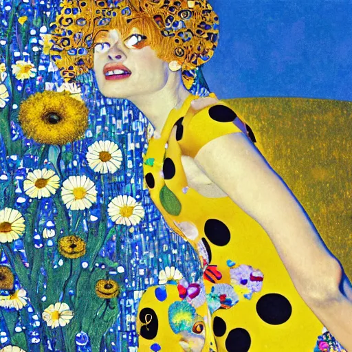 Prompt: sunny day, sheet music, people smiling, klimt, jamie hewlett, love, blue skies, poolside, flowers, summer, turntables - c 7