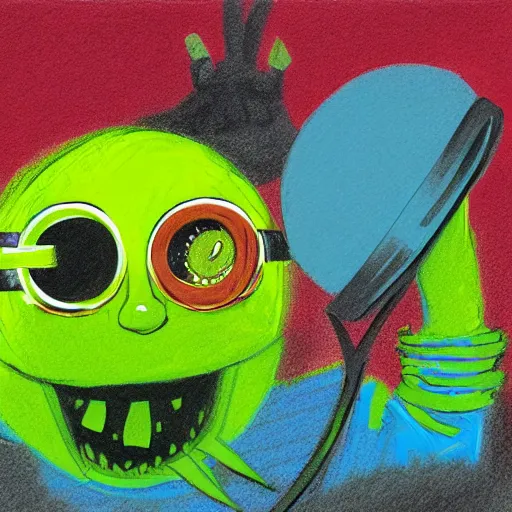 Prompt: a tennis ball monster, VR Goggles, VR Glasses, virtual reality, tennis ball, urban, hip hop, rap, digital art, fantasy, magic, trending on artstation, ultra detailed, professional illustration by Basil Gogos