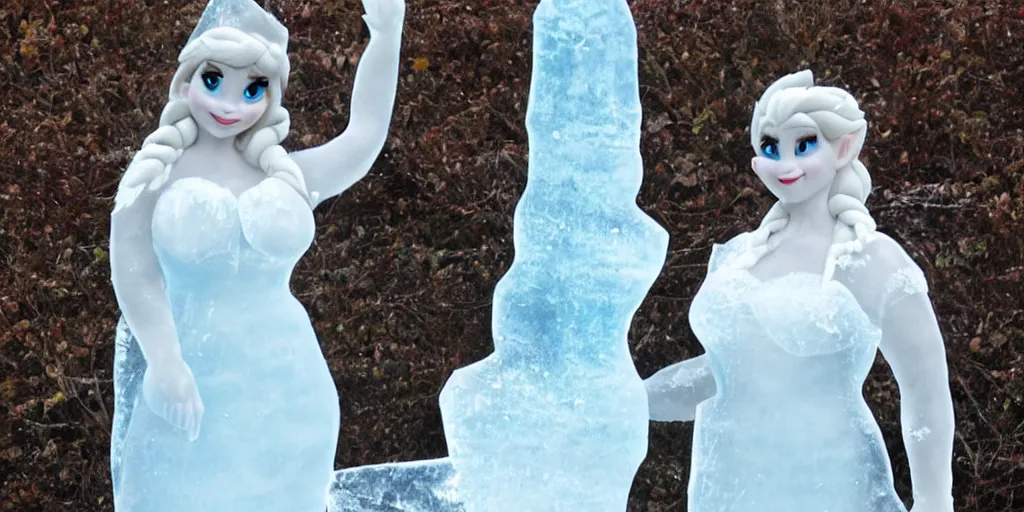 Prompt: a frozen ice sculpture of voluptuous female elf