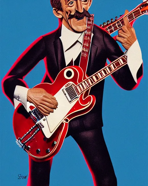 Image similar to barry chuckle ( shredding on a gibson les paul. guitar solo, bold, art by stanisław szukalski, 3 d 8 k )