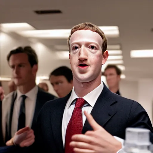 Prompt: a photographic still of Mark Zuckerberg as Patrick Bateman in American Psycho, DSLR photography