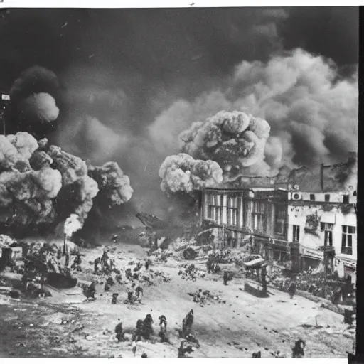 Image similar to world war 2 combat scene in city with explosions