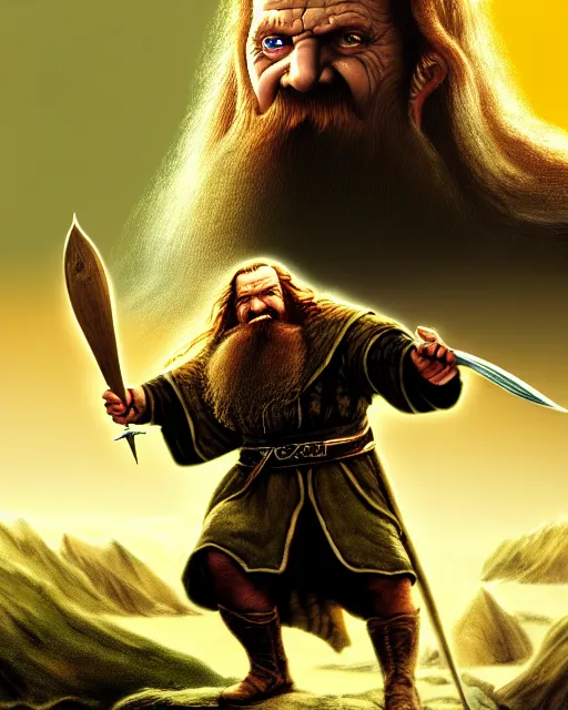 Image similar to Gimli from Lord of the rings, Cover art by Stephen Bliss, boxart, loading screen, 8K resolution