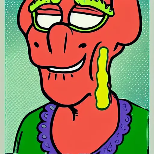 Prompt: handsome squidward portrait, realistic, pop art, vivid