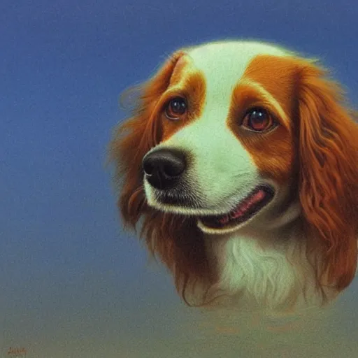 Prompt: kooikerhondje dog by Zdzisław Beksiński, hyperrealistic, 4k, high quality