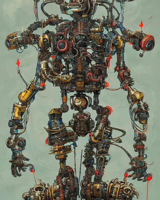 Image similar to Kuniyoshi portrait of a robot saint made of cables and robotic pod by peter mohrbacher