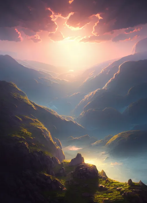 Image similar to nature landscape, aerial view, drone photography, cinematic, mountains and ocean, cinematic view, epic sky, detailed, concept art, low angle, high detail, warm lighting, volumetric, godrays, vivid, beautiful, trending on artstation, by jordan grimmer, huge scene, art greg rutkowski