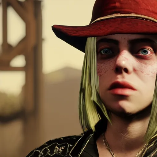 Image similar to Billie Eilish In Red dead redemption 2 4k detail