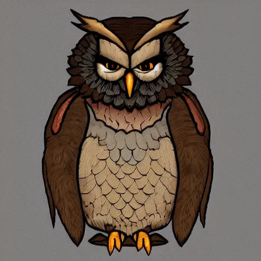 Image similar to game character andromorphic owl in the style of royalabc