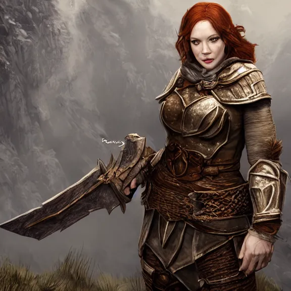 Prompt: photorealistic, christina rene hendricks as a skyrim warrior cosplay character, d & d, fantasy, highly detailed, digital art, trending on artstation, smooth, sharp focus, illustration, art by peter tang and artgem