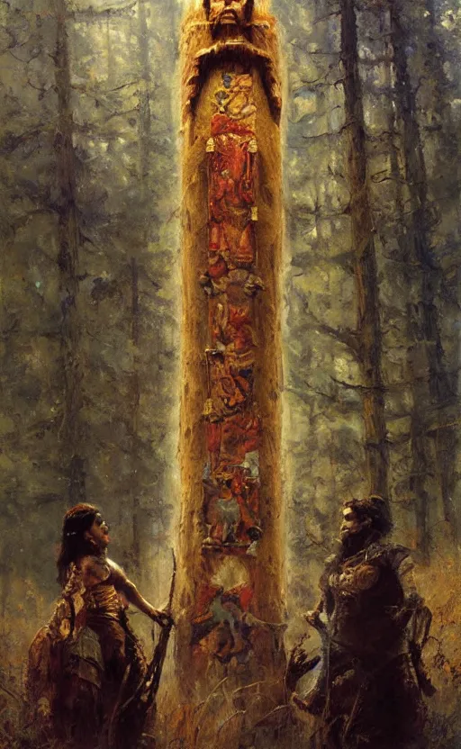 Image similar to Herobrine Totem,painting by Gaston Bussiere, Craig Mullins