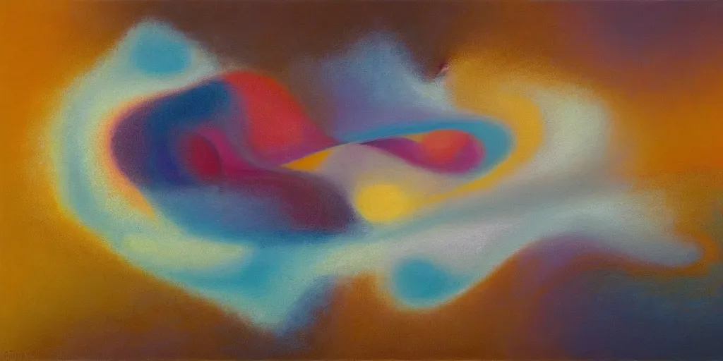 Image similar to the inner structure of quantum reality waves. Oil on canvas. Modern painting. Agnes Pelton. Zao Wou-ki.