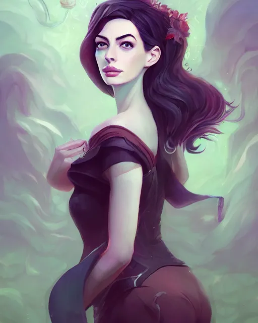 Image similar to a portrait of a beautiful full body Anne Hathaway witch, art by lois van baarle and loish and ross tran and rossdraws and sam yang and samdoesarts and artgerm, digital art, highly detailed, intricate, sharp focus, Trending on Artstation HQ, deviantart, unreal engine 5, 4K UHD image