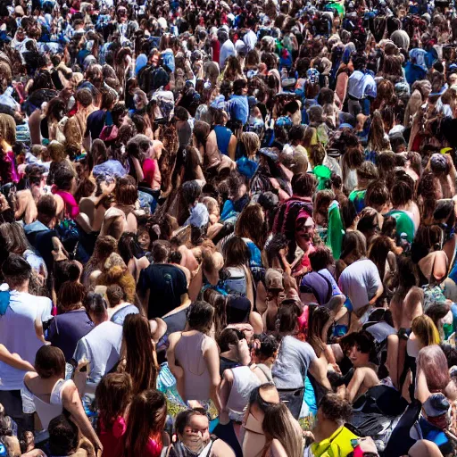 Prompt: 4k eagle shot of dozens of people hugging each other in a warm day, some are crying of joy